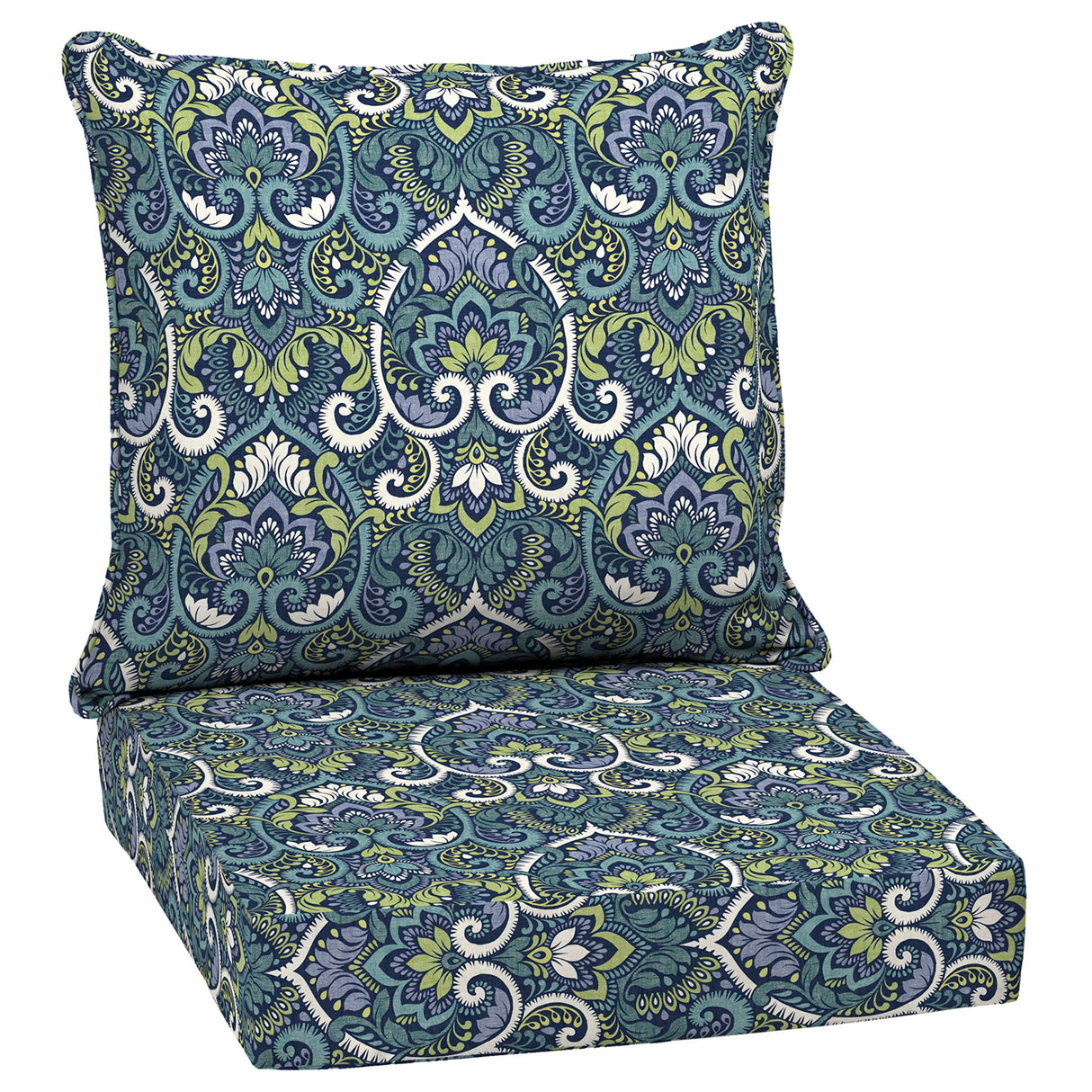 Arden Selections Outdoor Deep Seat Cushion Set, 24 x 24, Rain-Proof, Fade Resistant, Deep Seat Bottom and Back Cushion for Chair, Sofa, and Couch, 24 x 24, Sapphire Aurora Blue Damask Arden Selections