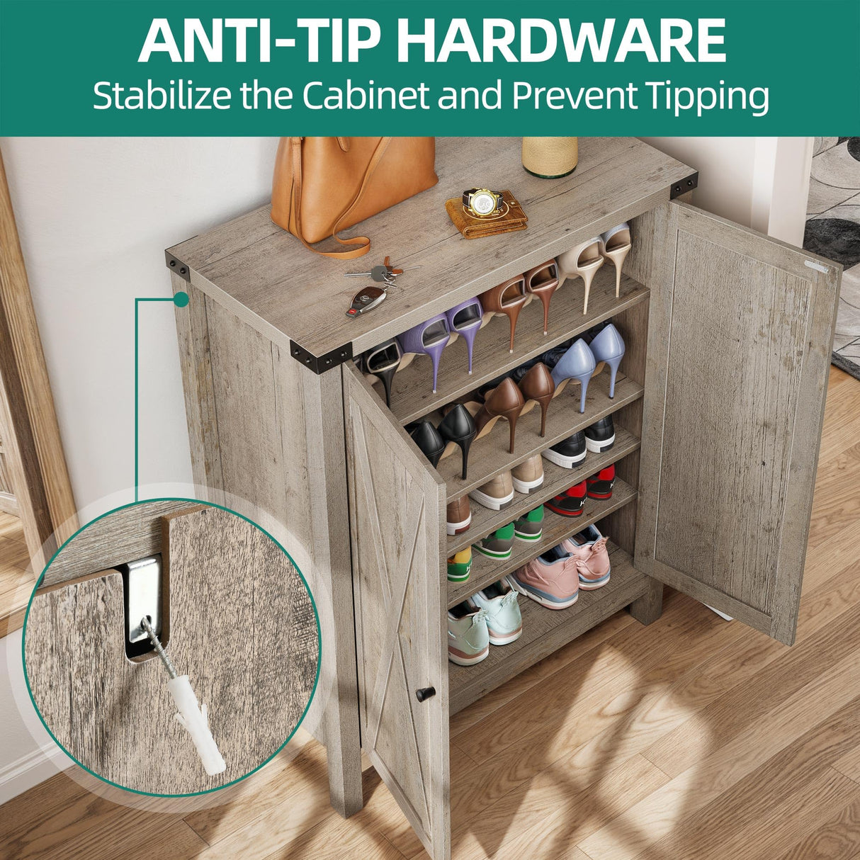 YITAHOME Shoe Cabinet with Doors, Farmhouse 5-Tier Shoe Storage Cabinet for Entryway, Large Capacity Wooden Shoes Rack Organizer for Entryway/Hallway/Closet, Old Oak YITAHOME