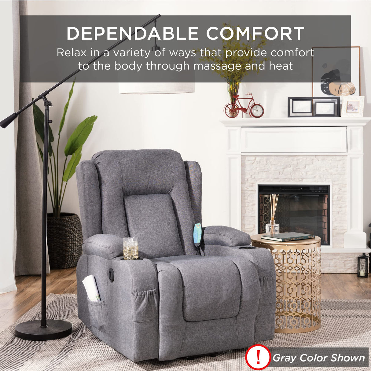 Best Choice Products Modern Linen Electric Power Lift Chair, Recliner Massage Chair, Adjustable Furniture for Back, Legs w/ 3 Positions, USB Port, Heat, Cupholders, Easy-to-Reach Button - Brown Best Choice Products