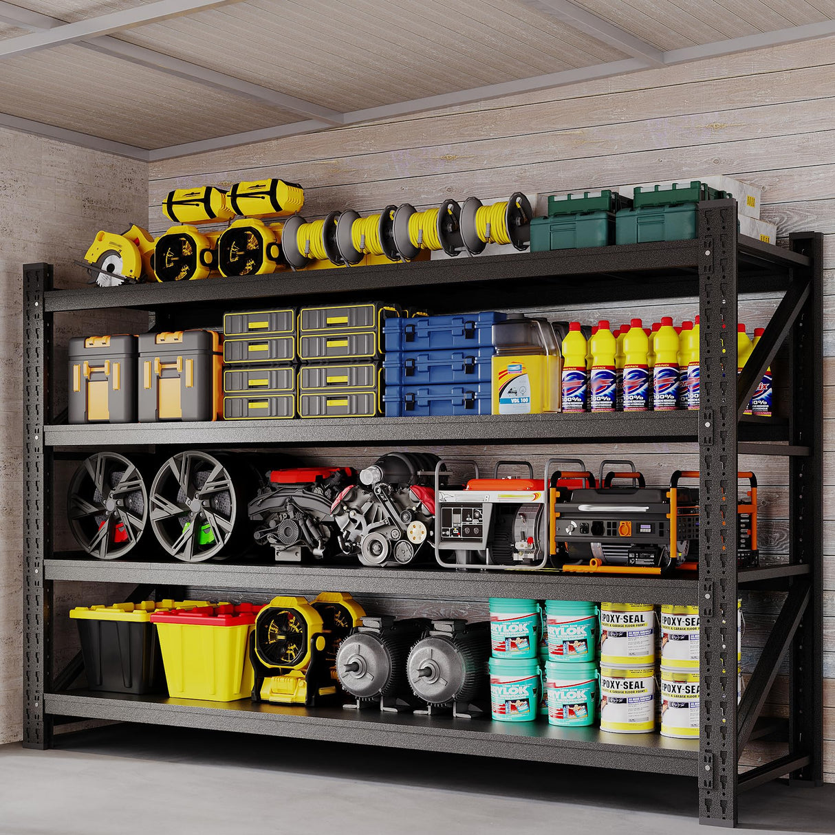 BYNSOE 77" W Storage Shelves 9000lbs Garage Metal Shelving Heavy Duty Garage Shelves Adjustable Storage Shelves for Industrial, Factory,(77" W X 24" D X 70" H) BYNSOE