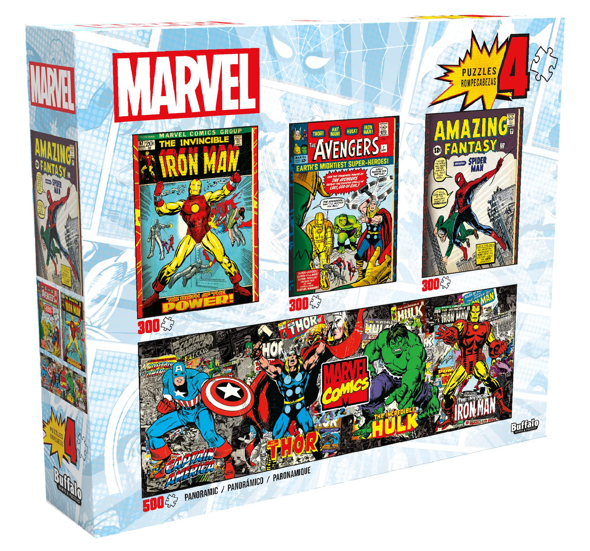 Buffalo Games - Marvel - 4 x 1 Multipack - Comics - Multi Piece Jigsaw Puzzle for Adults -Challenging Puzzle Perfect for Game Nights - Finished Size Varies Buffalo Games