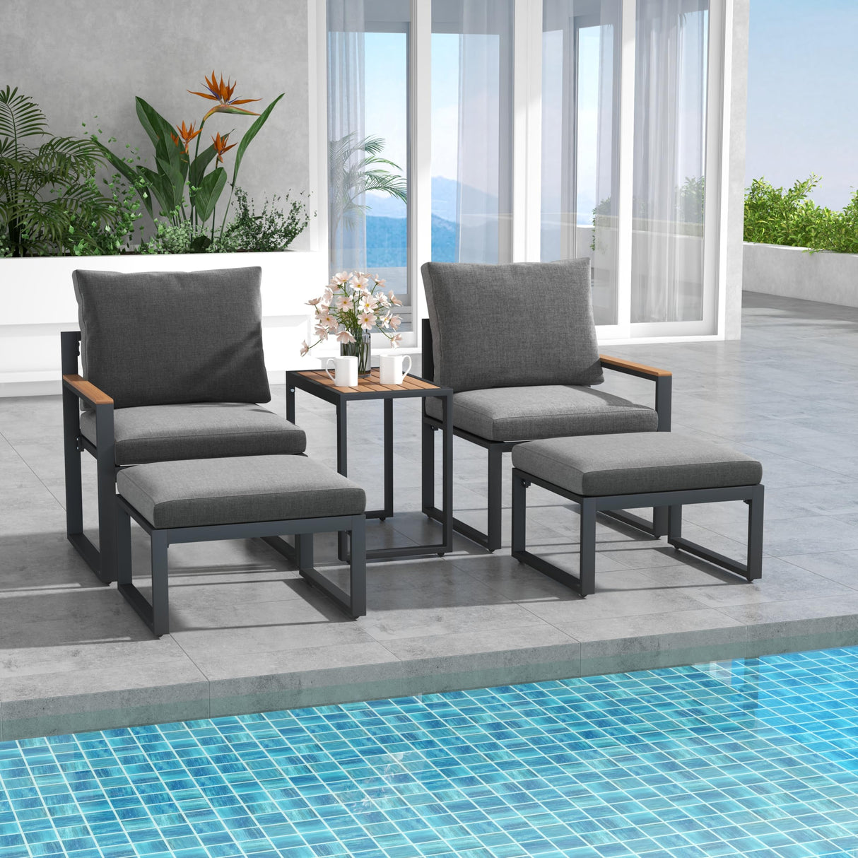 Tangkula 5 Pieces Patio Furniture Set, Aluminum Frame Weatherproof Outdoor Conversation Set with Soft Cushions, Space Saving Design, for Backyard, Poolside, Porch, Balcony Tangkula