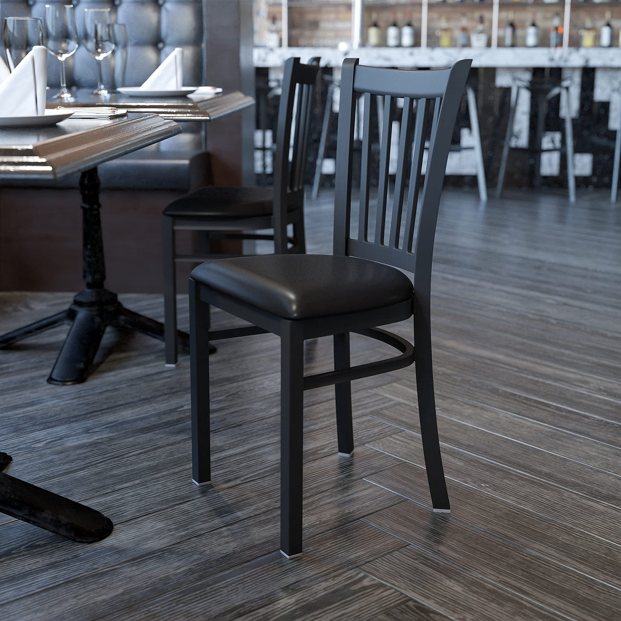 Flash Furniture HERCULES Series Black Vertical Back Metal Restaurant Chair - Black Vinyl Seat Flash Furniture