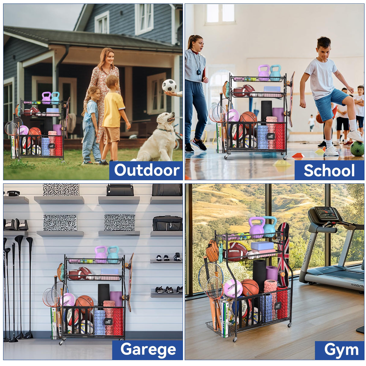 Mythinglogic Garage Sports Equipment Organizer, Baseball Storage Large Capacity, Sports Organizer for Garage with Hooks and Baskets, Ball Storage Rack for Football, Soccer Ball, Bat, Toys Mythinglogic