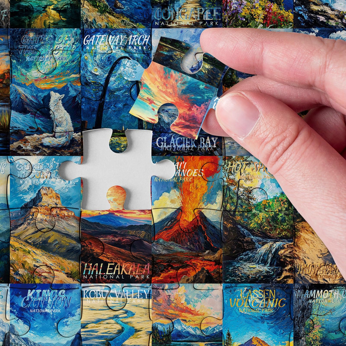 National Parks Puzzle Art Puzzles for Adults 1000 Pieces, Painting Jigsaw Puzzles Van Gogh National Park Puzzles, Volcano Yellowstone Travel Puzzles for Adults Scenery Puzzle BBOLDIN