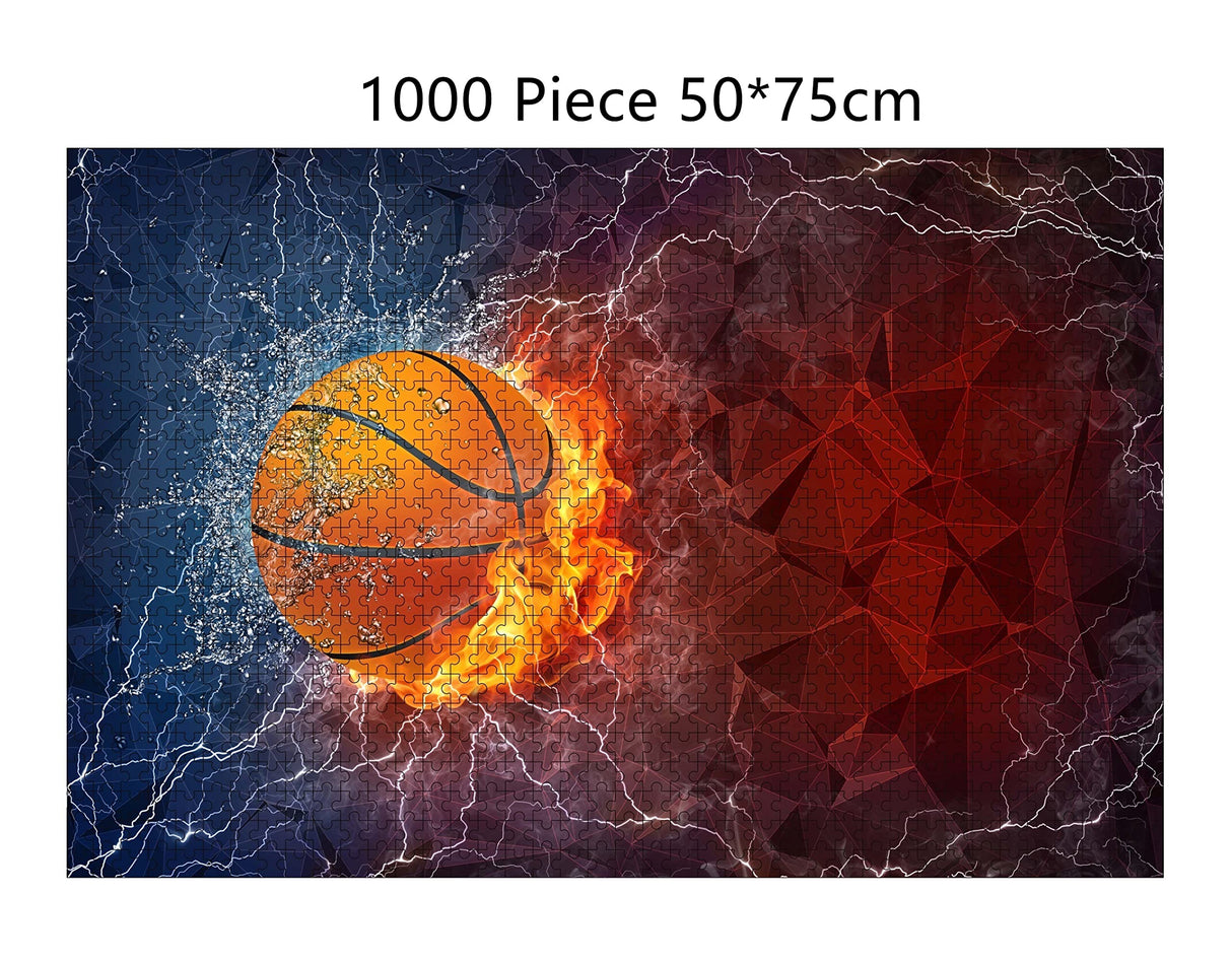 Jigsaw Puzzles 1000 Pieces for Adults -Basketball Ball on fire- Premium Wooden Perfect Interlocking Clear Printing YINGJIEKISSU