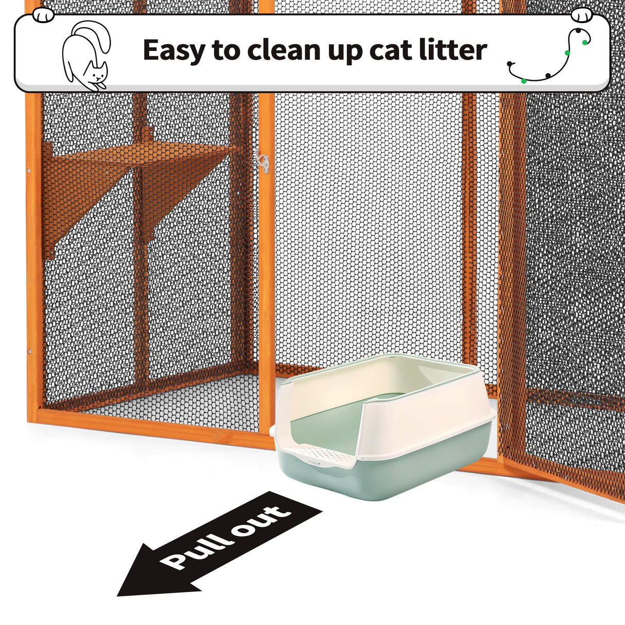 COZIVVOVV Wooden Cat House, Catio Outdoor Cat Enclosure, Large Cat Cage with 3 Platforms, Door and Asphalt Roof, Kitty Condo Indoor Playpen (Orange-New, Large) COZIVVOVV