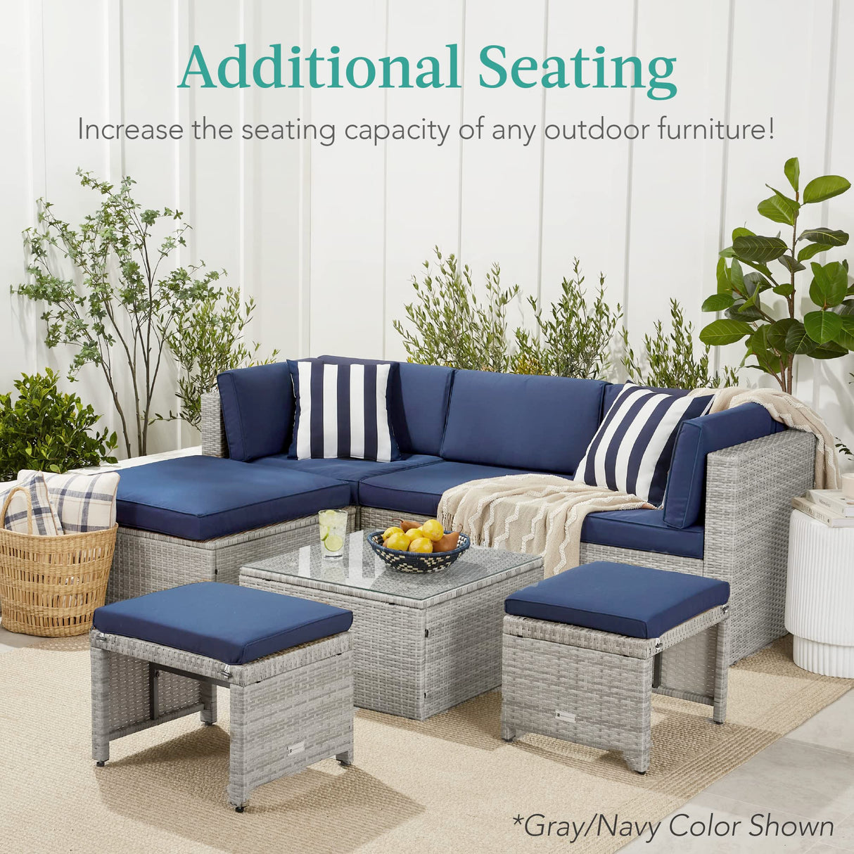 Best Choice Products Set of 2 Wicker Ottomans, Multipurpose Outdoor Furniture for Patio, Backyard, Additional Seating, Footrest, Side Table w/Removable Cushions, Steel Frame - Brown/Tan Best Choice Products