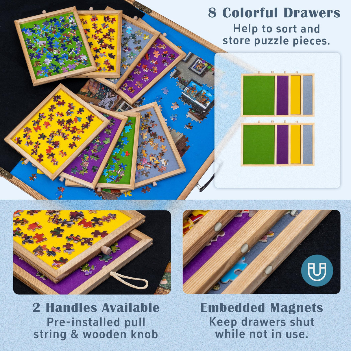 Lavievert 2000 Piece Tilting & Foldable Puzzle Board with 8 Drawers & Cover, Portable Wooden Puzzle Plateau with Handle, Adjustable Jigsaw Puzzle Table with Easel/Stand & Non-Slip Tabletop for Adults LAVIEVERT