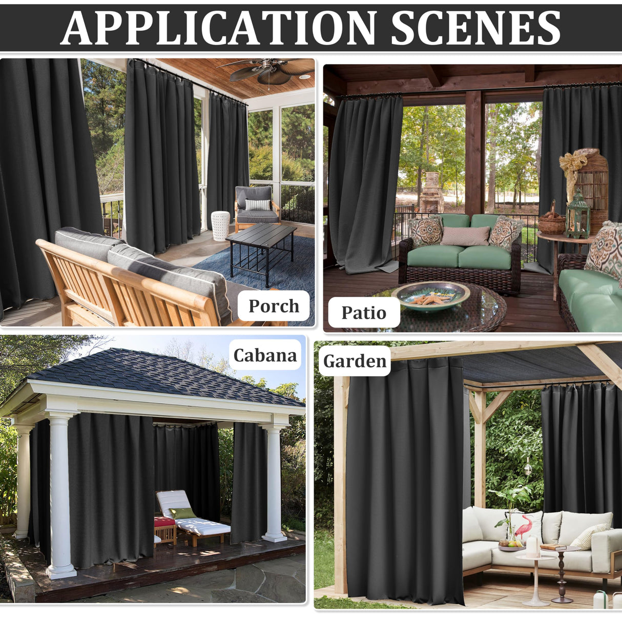 Kimunuk Gazebo Universal Replacement Privacy Curtain,12'X14' Gazebo Outdoor Waterproof Curtains, 4-Panels Sidewall Curtains with Double Zipper for Patio, Garden and Backyard (Only Curtains, Black) Kimunuk