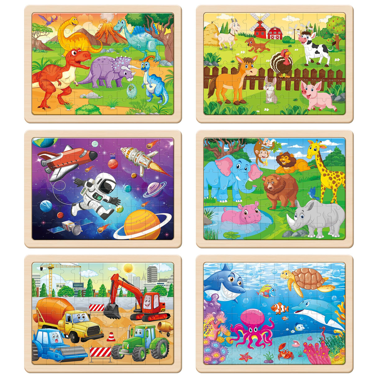 SYNARRY Wooden Puzzles for Kids Ages 4-6, 6 Packs 60 PCs Jigsaw Puzzles Preschool Educational Toys Gifts for Children Ages 4-8, Kids Puzzles for 4+ Year Olds Boys Girls, Wood Puzzles Ages 3 4 5 6 7 8 SYNARRY