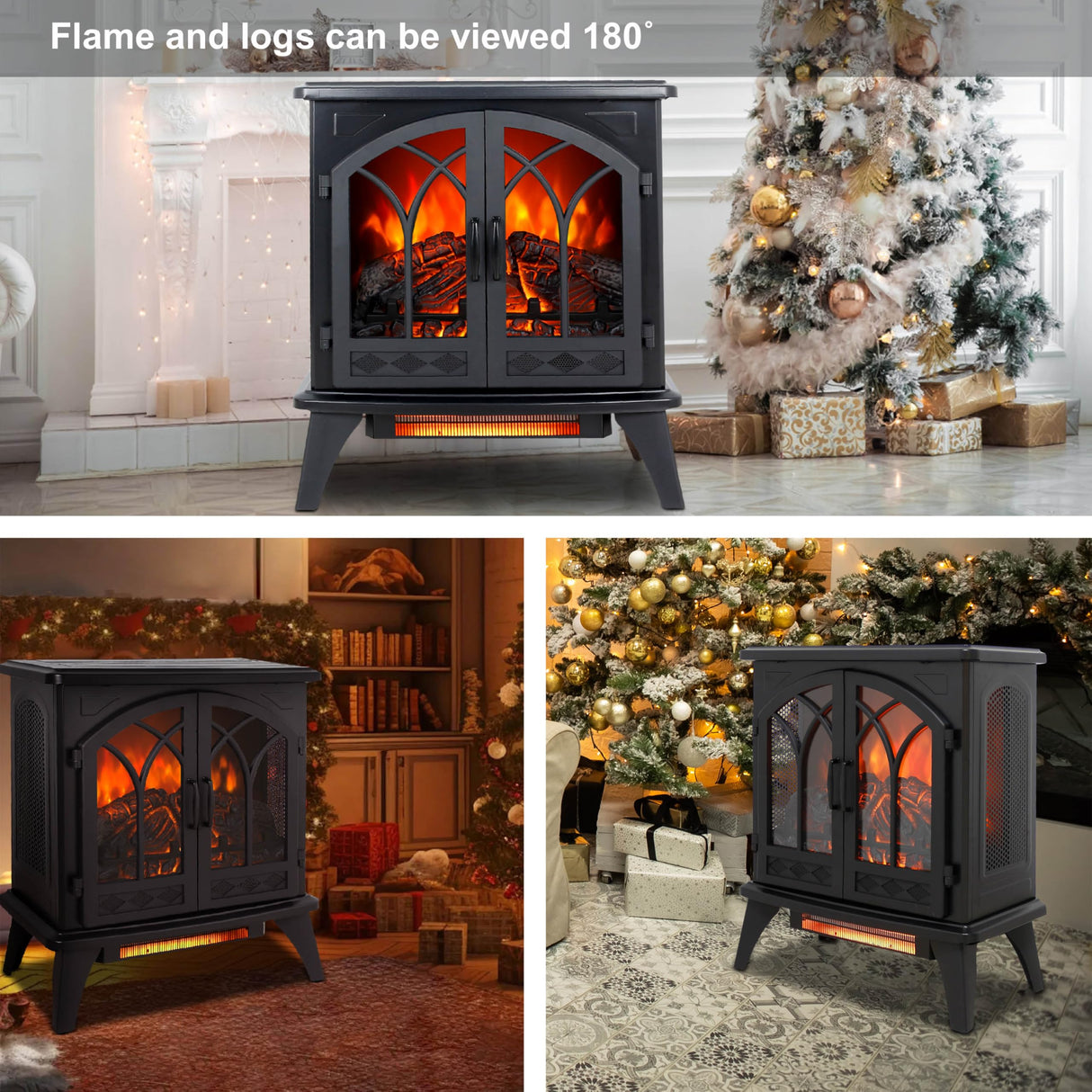 Innoflame 24" Electric Fireplace Heater, Freestanding Stove Heater with Realistic Flame, Adjustable Thermostat, Remote, Timer, 1500W, Black Innoflame