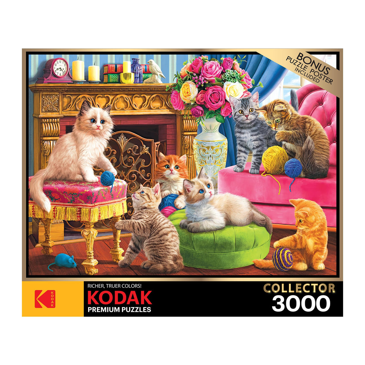 RoseArt - Kodak Premium - Kittens by The Fireplace - 3000 Piece Jigsaw Puzzle for Adults RoseArt