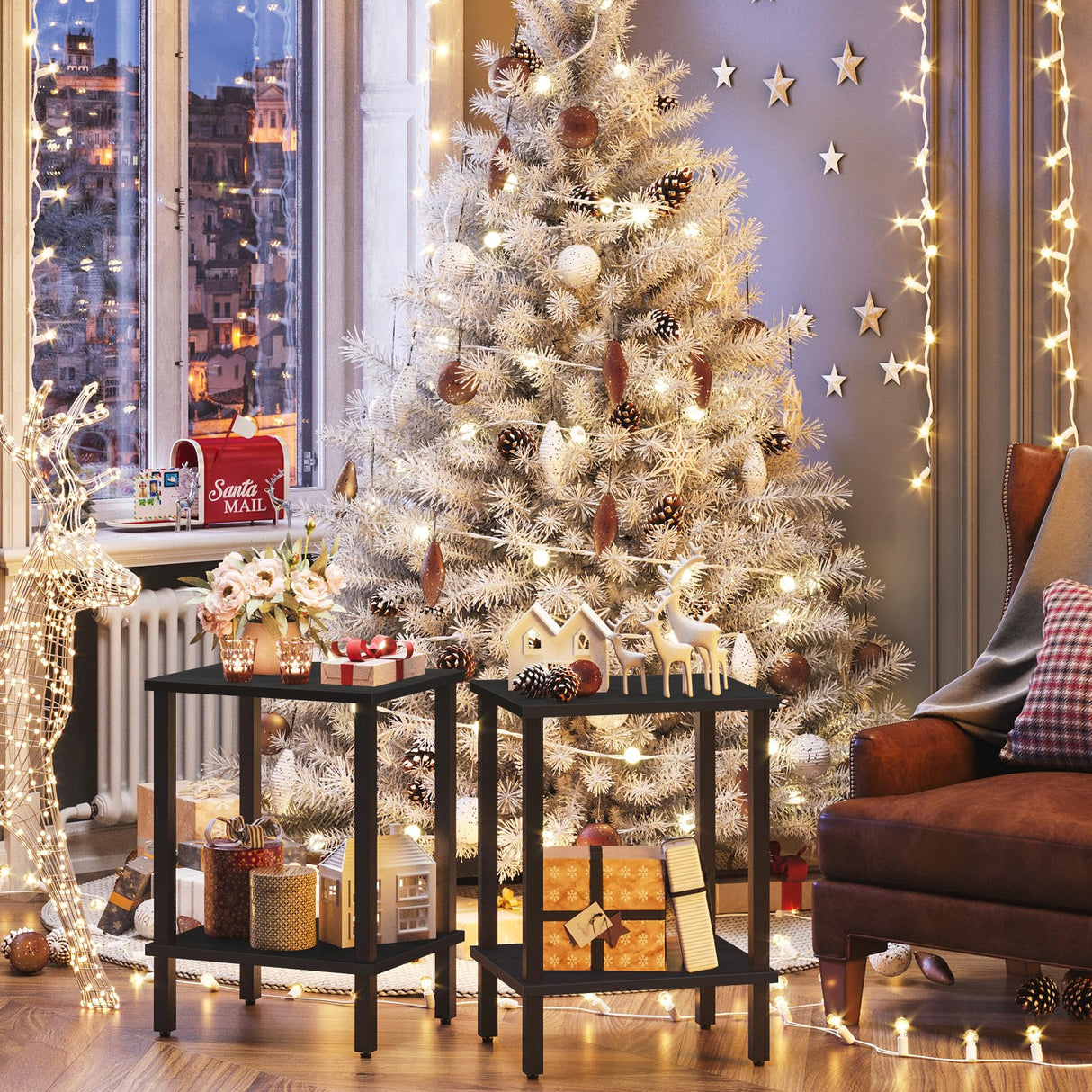 TUTOTAK End Table, Set of 2, Side Table, Nightstand, 2-Tier Storage Shelf, Sofa Table for Small Space, Living Room, Bed Room TB01BK035 TUTOTAK