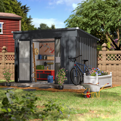 Yardenaler 6x10 FT Metal Outdoor Storage Shed, Garden Tool Shed Kit with 2 Doors & Keyed Locking, Waterproof Patio Utility Tool Shed for Backyard and Garden, Gray