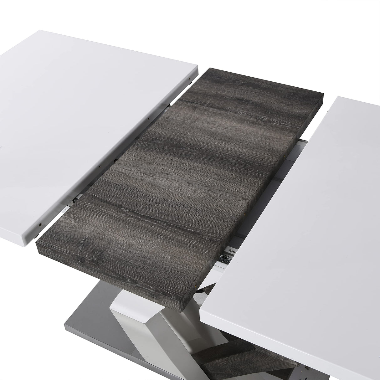 Cherry Tree Furniture High Gloss White Extendable Dining Table 6 to 8-Seater with Stainless Steel Base Cherry Tree Furniture