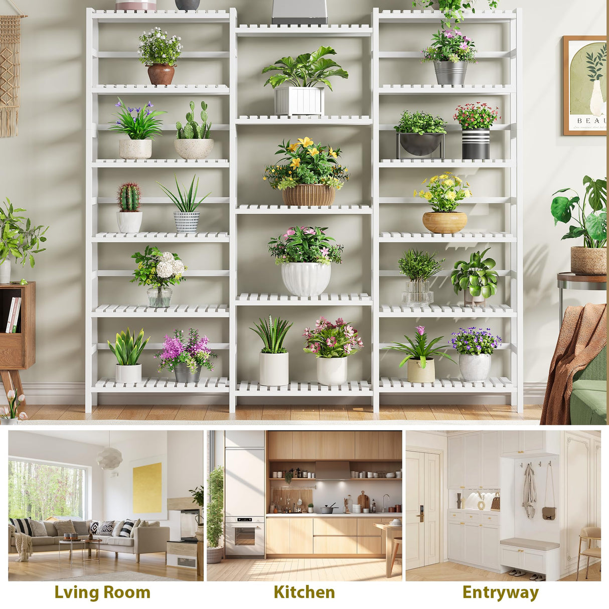 FOTOSOK Triple Wide 6-Tier Bookshelf and Bookcase,Large Freestanding Book Shelf with 17 Open Display Shelves, Tall Bookshelf Plant Flower Shelf Rack Storage Organizer Unit for Living Room, White FOTOSOK