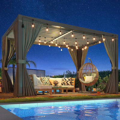 Airwire Pergola 10x12 Ft Louvered Pergola Aluminum Outdoor Pergolas W/Adjustable Roof, Waterproof Curtains and Nets Outdoor Gazebo for Deck,Patio,Backyard and Garden