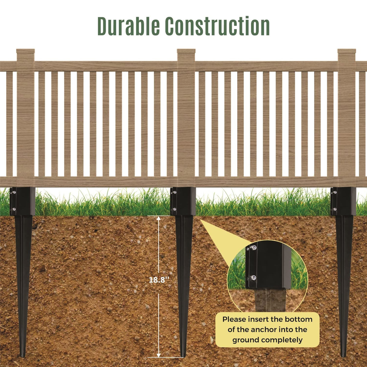 WIMART Fence Post Anchor - Heavy Duty Metal 4''x4'' Ground Spike for Fence, Mailbox, Bird Feeder, Decking... with Black Powder Coating (Set of 8) WIMART