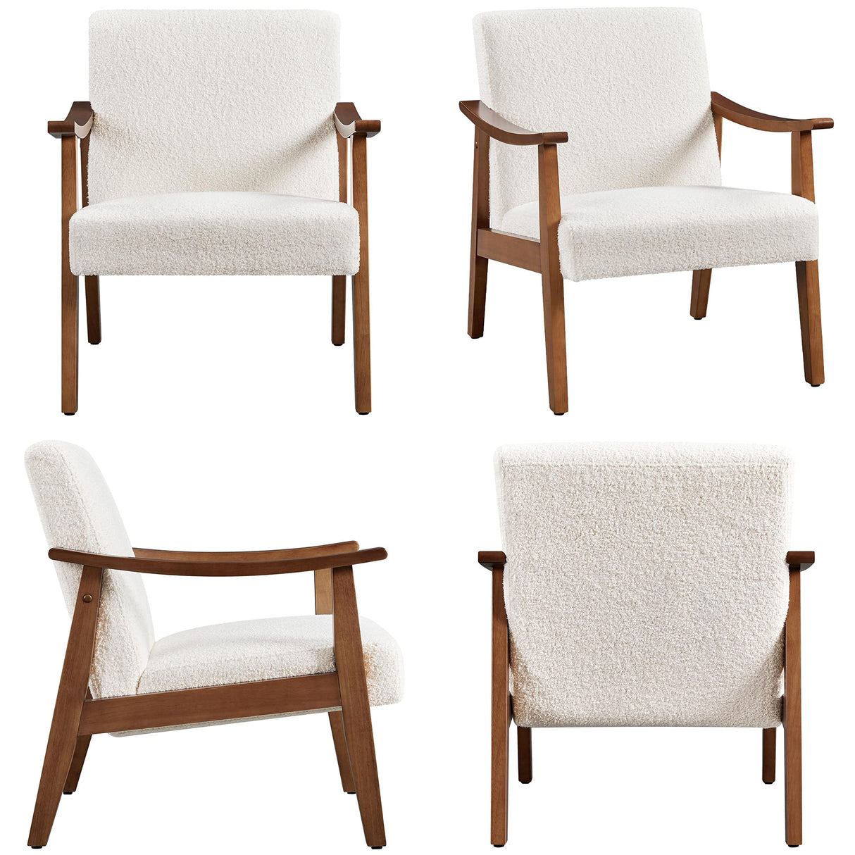 Yaheetech Fabric Accent Chair, Mid-Century Modern Armchair with Solid Wood Legs, Reading Leisure Chair with High Back for Living Room Bedroom Waiting Room,Ivory Yaheetech
