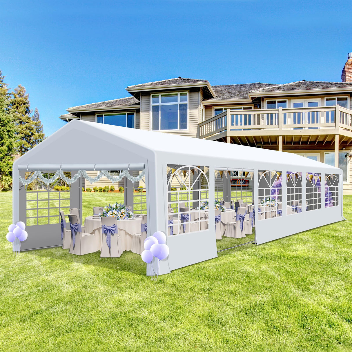 COVERONICS Outdoor Canopy Party Tent, 20'X40' Patio Party Tent with Rollable Sides and 4 Sandbags, Heavy Duty Steel Frame Carport Gazebo Event Tent Perfect for Wedding, Birthday Party, Outdoor Event COVERONICS