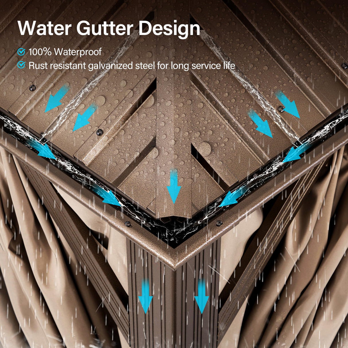 LAUSAINT HOME Outdoor Hardtop Gazebo for Patios 12x16ft, Permanent Heavy Duty Metal Double Roof Pavilion with Aluminum Frame & Enclosed Curtains and Mosquito Nettings for Lawn and Garden, Brown Metal LAUSAINT HOME