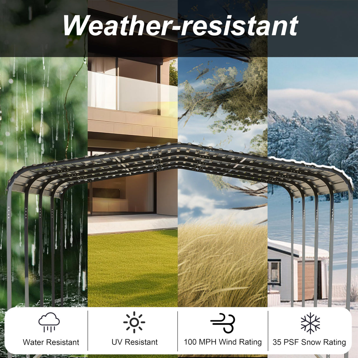 Chilihom Car Port Metal Carport 12 ×20 FT Heavy Duty Carport Kit, Metal Garage Carport Canopy with Galvanized Steel Roof & Frame,Car Tent Outdoor Storage Shed for Car, Boats and Truck, Charcoal Chilihom