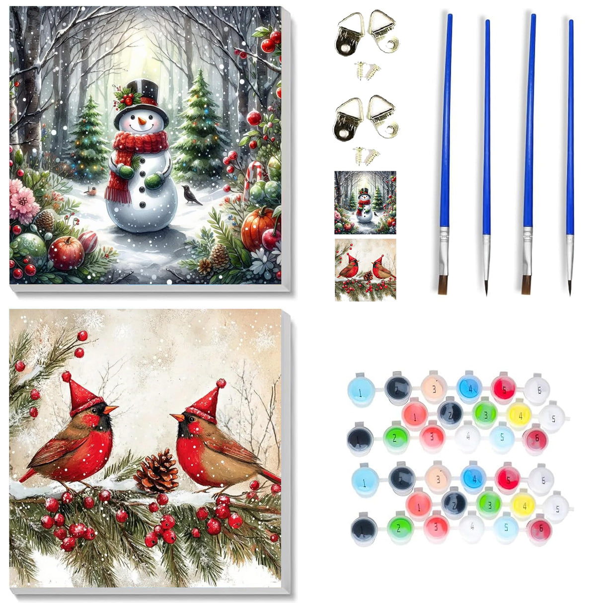 VIGEGU 2 Pack Christmas Paint by Numbers Kit for Adults Beginner with Frame,Cardinal Birds Paint by Number with Wooden Easel DIY Adult Snowman Paint by Number Kits for Home Decor 10x10 in VIGEGU