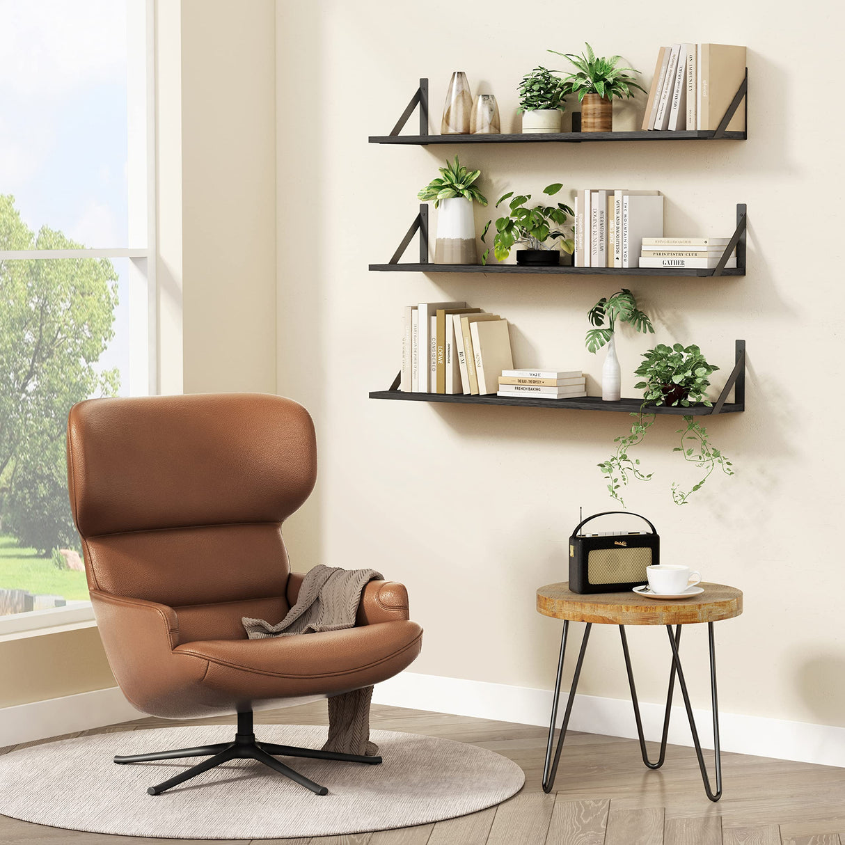 Forbena Floating Shelves 36 Inches Long 8 in Deep Set of 3, Large Wall Shelf for Bedroom Books, Heavy Duty Wide Wall Shelving for Closet Organizers and Storage, Living Room, Library (Black) Forbena