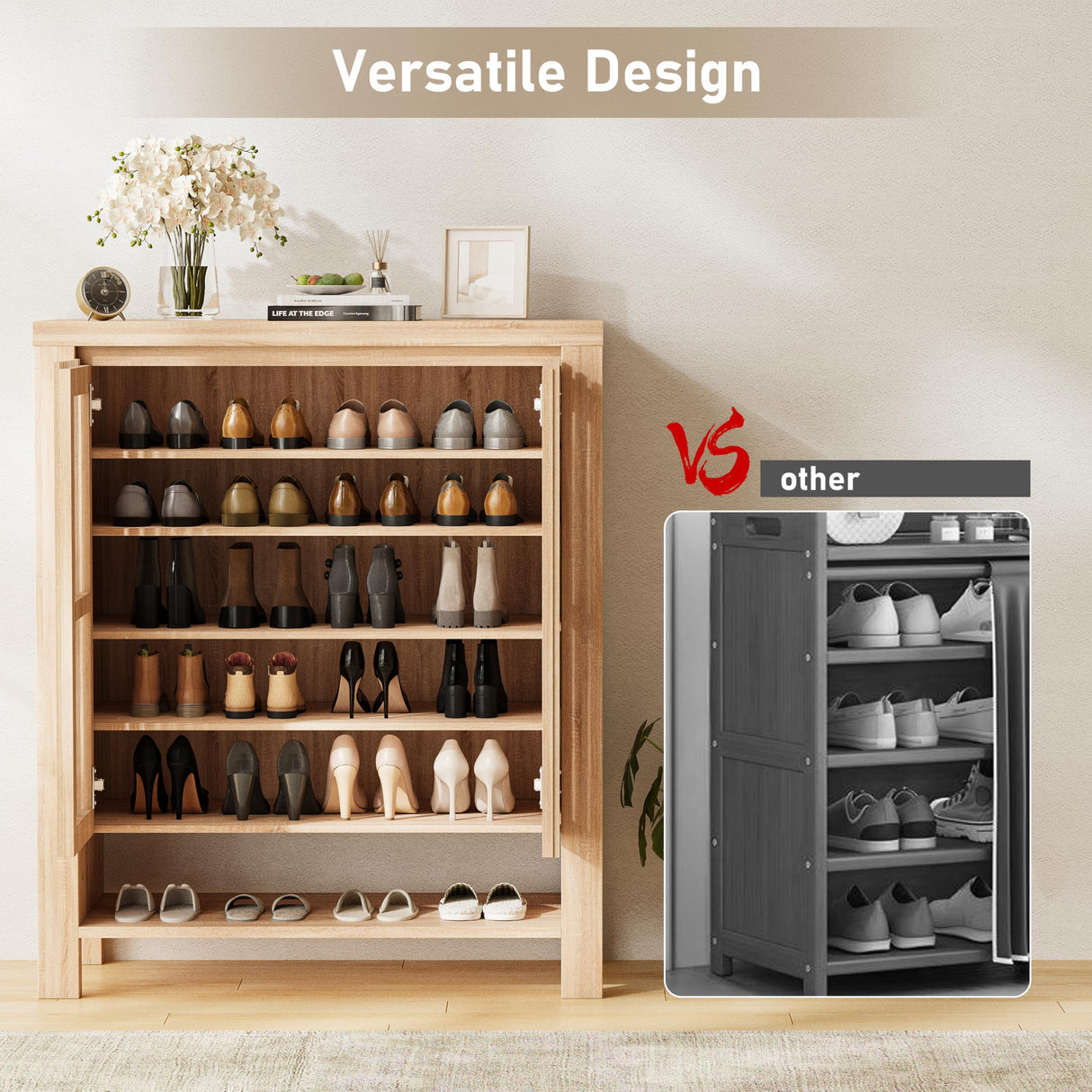 INNOD 43" Tall Shoe Storage Cabinet with Doors, 8-Tier Entryway Shoe Cabinet with Adjustable Shelves, Modern Freestanding Shoes Rack Organizer Cabinet for Entryway Hallway Front Door INNOD