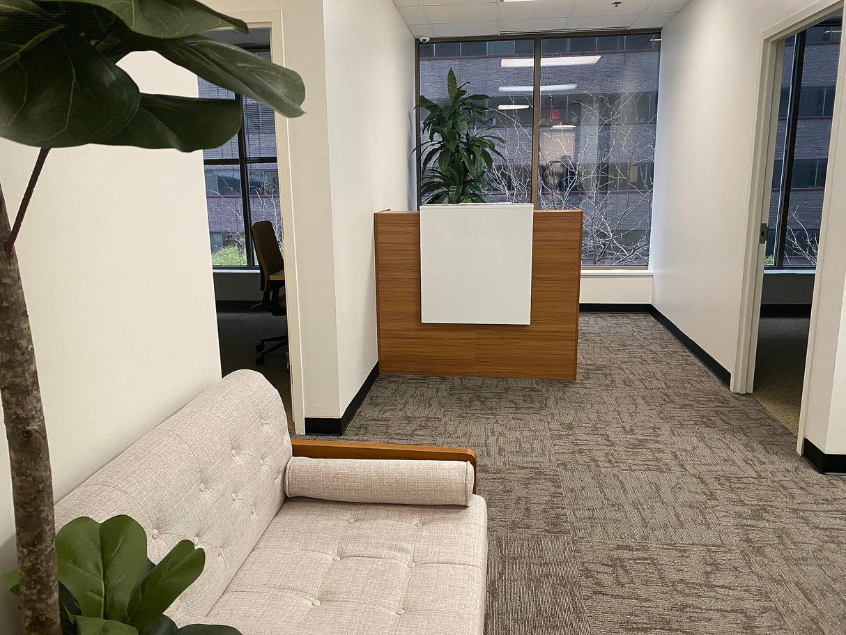 UGOS ICN 53" Modern Reception Desk, Multifunctional Modern,Transaction Countertop, Laminate Desktop, Standing Front Table for Office, Home, School, Salon, Spa - Teak and White UGOS