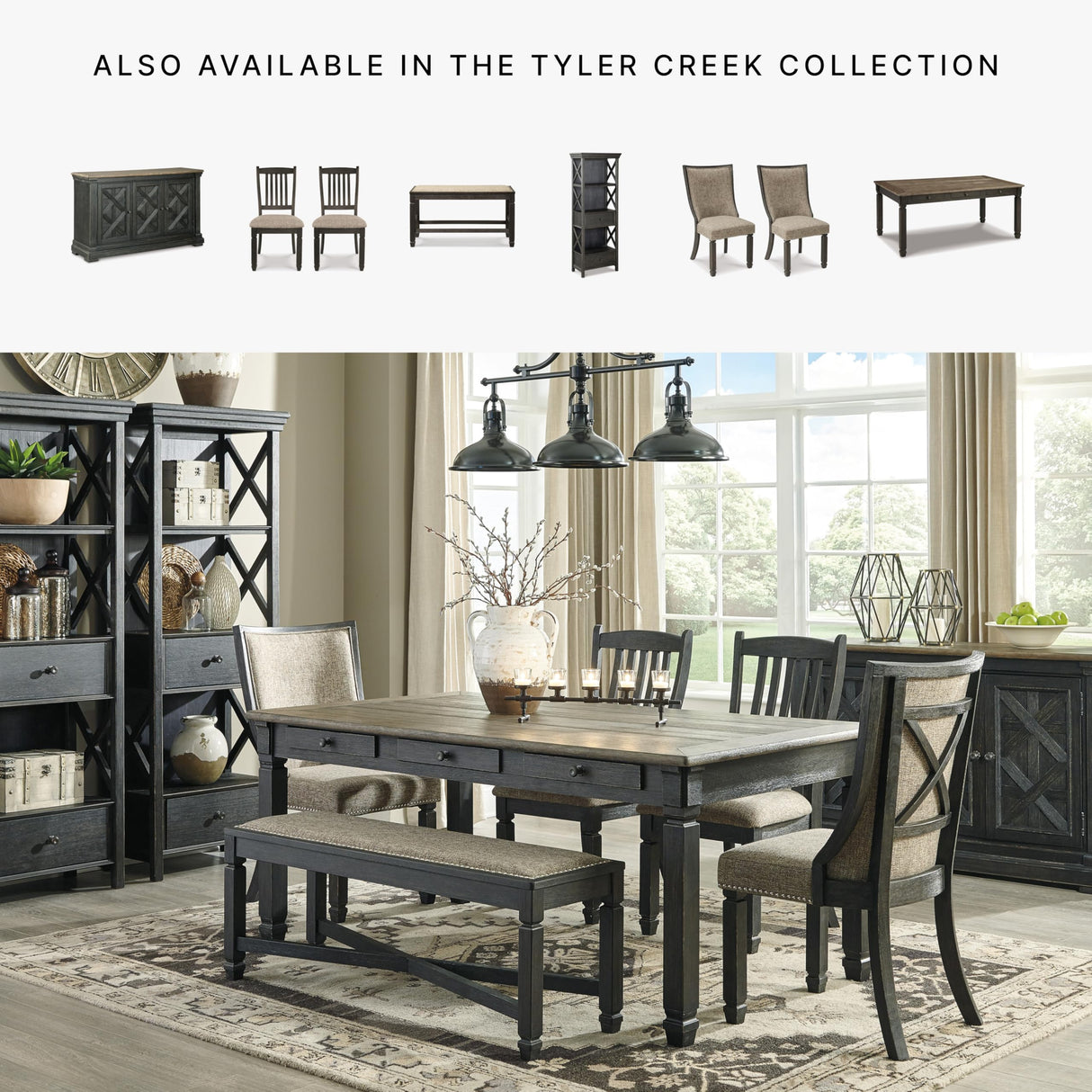 Signature Design by Ashley Tyler Creek 20" Dining Room Upholstered Chair, 2 Count, Antique Black Signature Design by Ashley