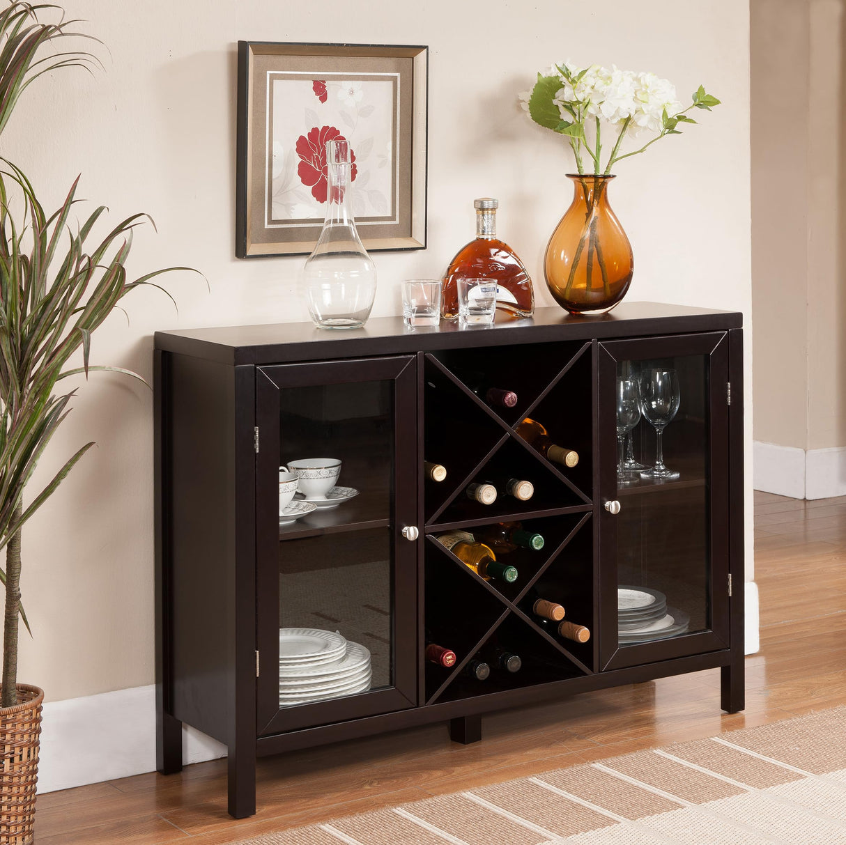 Kings Brand Furniture Wine Bar Cabinet for Liquor and Coffee Buffet, Sideboard with Storage Shelves for Dining Living Room Kitchen, Espresso Kings Brand Furniture
