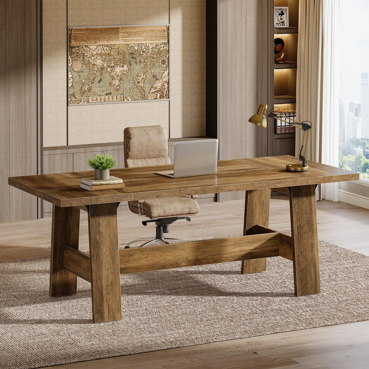 Tribesigns 70.47-Inch Executive Computer Desk, Farmhouse Home Office Desk with Large Tabletop, Industrial Study Writing Table Workstation Business Furniture, Rustic Brown Tribesigns