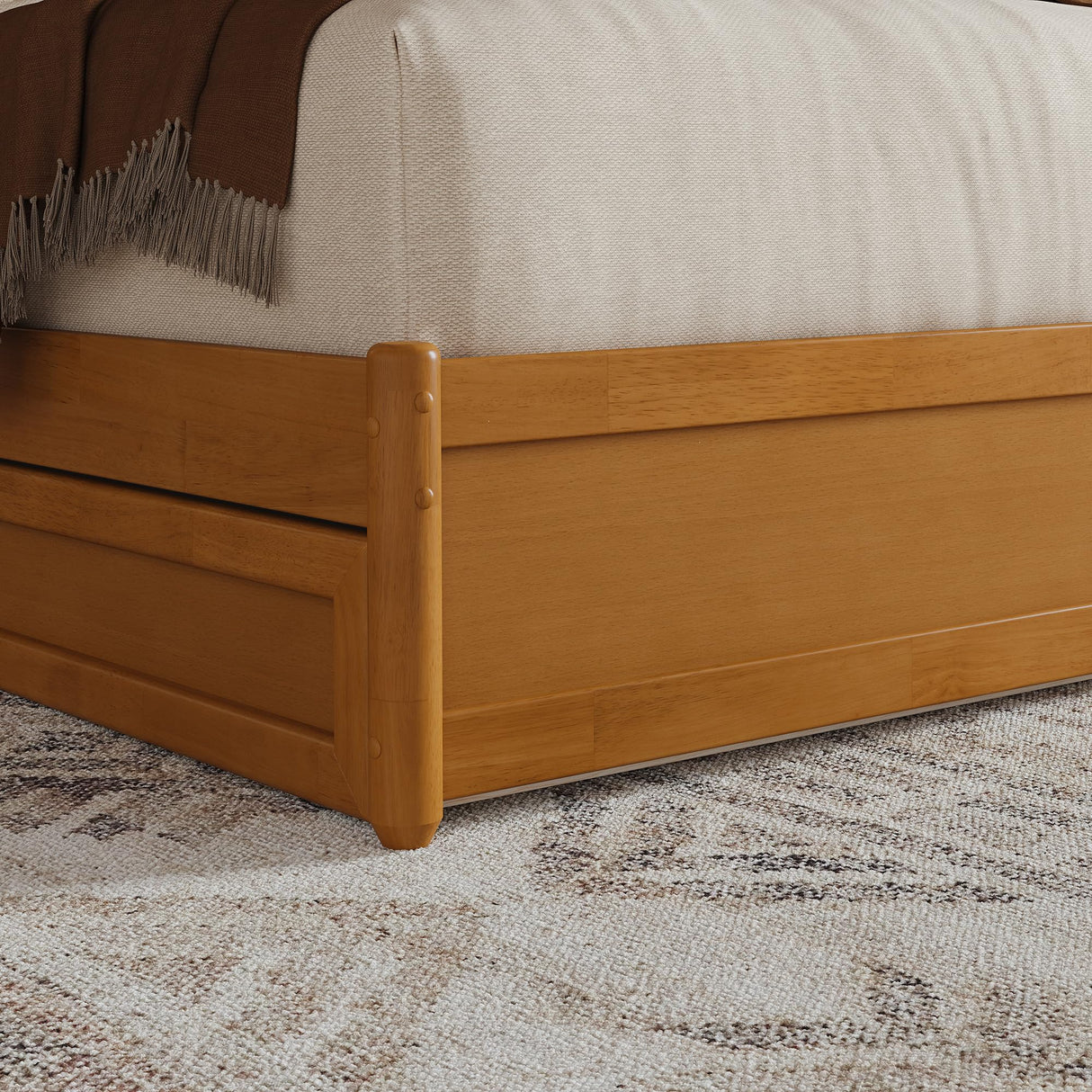 AFI, Andorra King Platform Bed with Panel Footboard & Twin XL Trundle, Light Toffee AFI