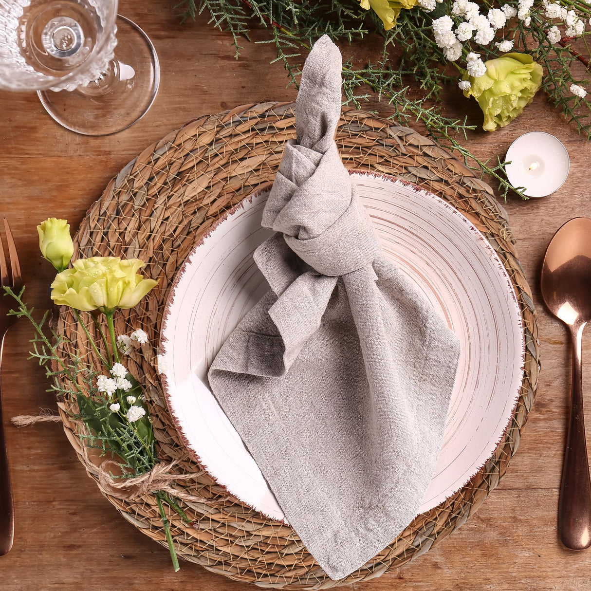 GENMOUS Woven Placemats Set of 10,12" Round Placemats Natural Water Hyacinth Boho Placemats,Farmhouse Rattan Chargers for Dinner Plates,Rustic Braided Wicker Table Mats for Dining Table,Home,Wedding GENMOUS & CO.