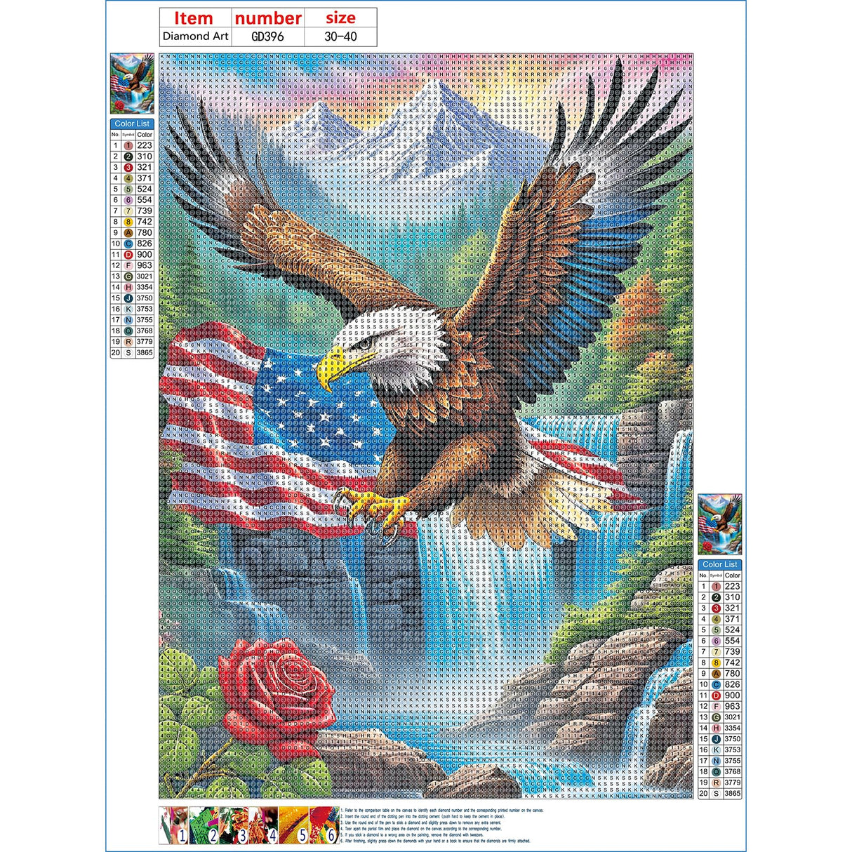 GDYEEH DIY 5D Eagle Diamond Art Kits, Round Full Drill Waterfall Mountain Diamond Painting Picture, Fantasy Painting by Numbers Art Kits for Adults Beginners Home Wall Decor 12x16 inch GDYEEH
