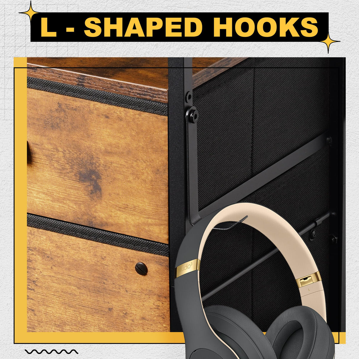 NASHZEN File Cabinet Printer Stand, Mobile Filing Cabinet with 2 Storage Drawers, for Hanging A4, Letter Size File Folders, Open Shelf with Storage Bag and Hooks Home Office, Rustic Brown NASHZEN