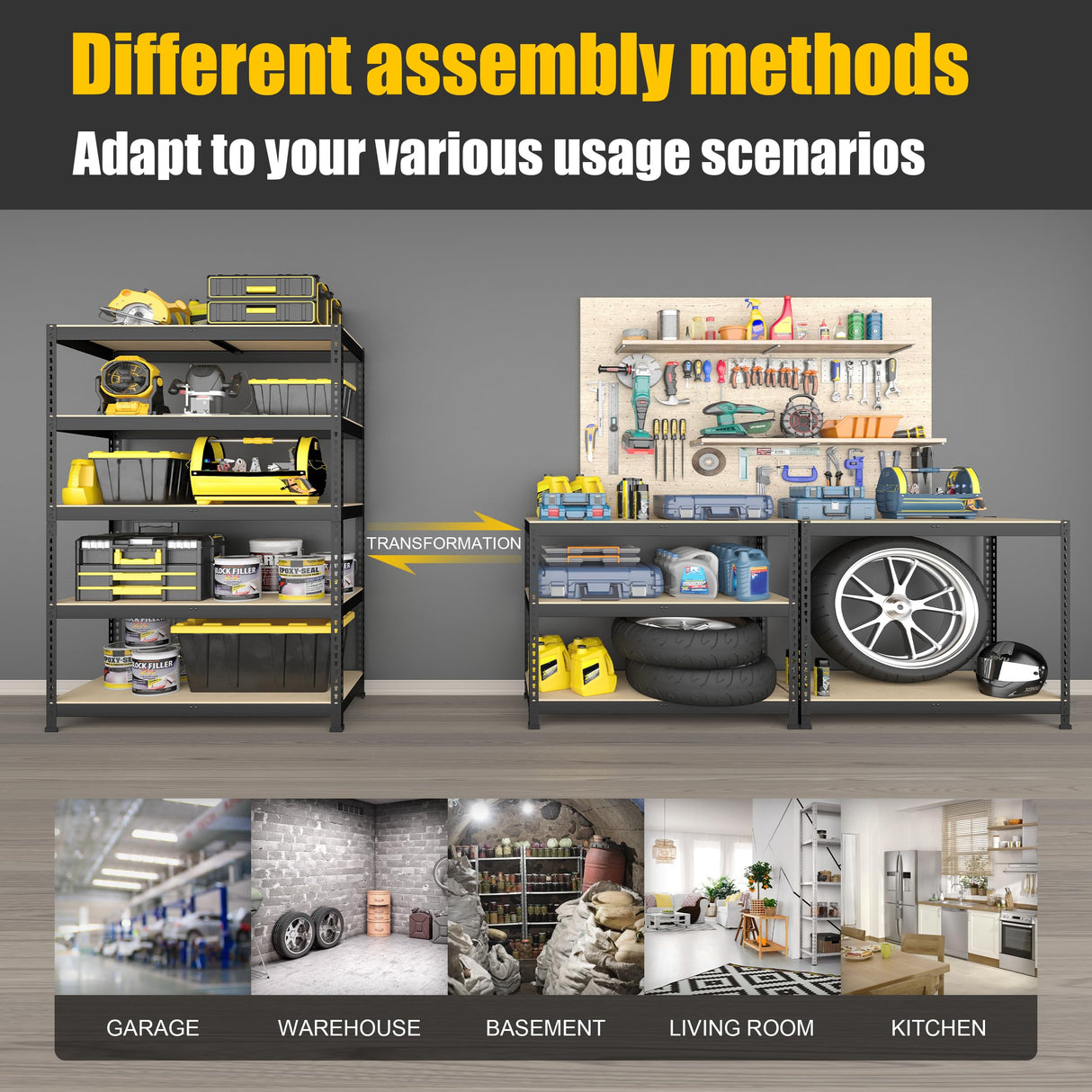 PrimeZone 40" W x 18" D x 71" H Heavy Duty Storage Shelves, 5 Tier Adjustable Garage Storage Shelving, Metal Shelving Unit Utility Rack Shelf for Warehouse Pantry Closet Kitchen, Black PrimeZone
