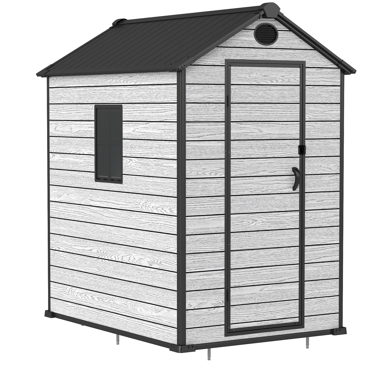 EHHLY 4.4x6 FT Resin Outdoor Storage Shed Large, 230 Cuft Garden Tool Sheds & Outdoor Storage Plastic Shed with Floor, 7FT Tall Backyard Outside Lawn Mower Storage Shed with Side Window, Cemented Grey EHHLY