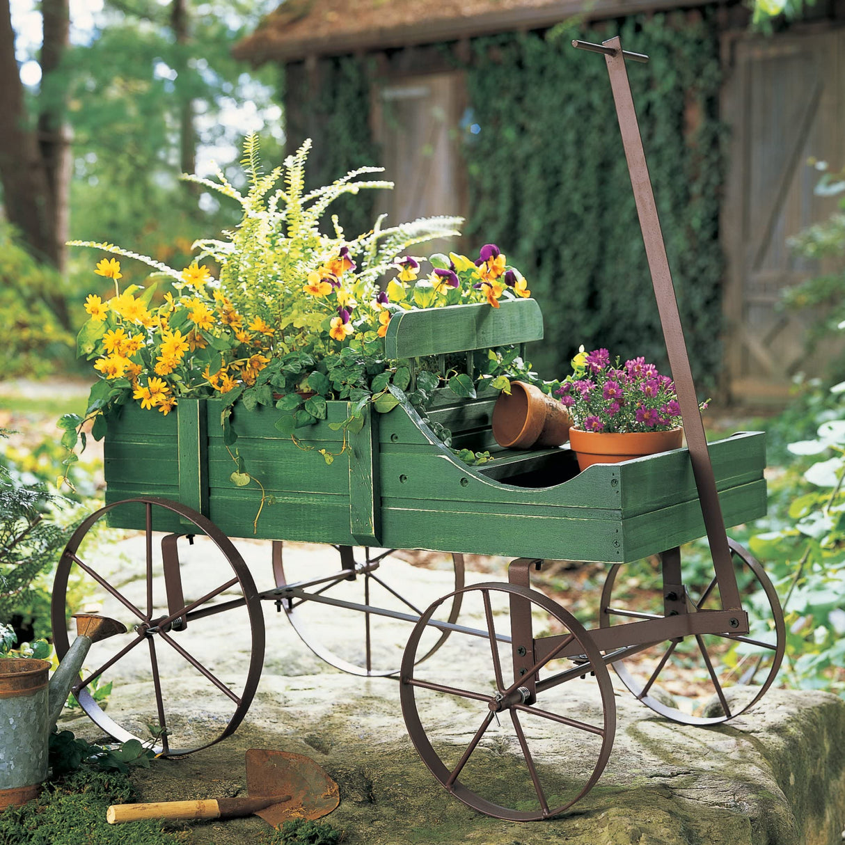 Collections Etc Amish Wagon Decorative Indoor/Outdoor Garden Backyard Planter, Green Collections Etc