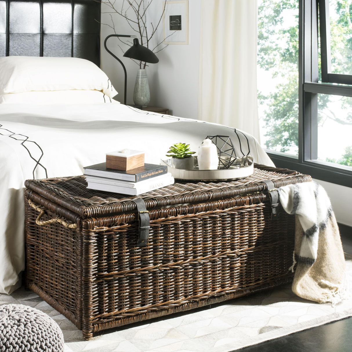 happimess HPM9000B Caden 46" Wicker Storage Trunk, Collapsible for flat storage, Rattan-Sarang Buaya, Coastal for Office, Dorm Room-LivingRoom, Bedroom, Dining Room, Brown happimess