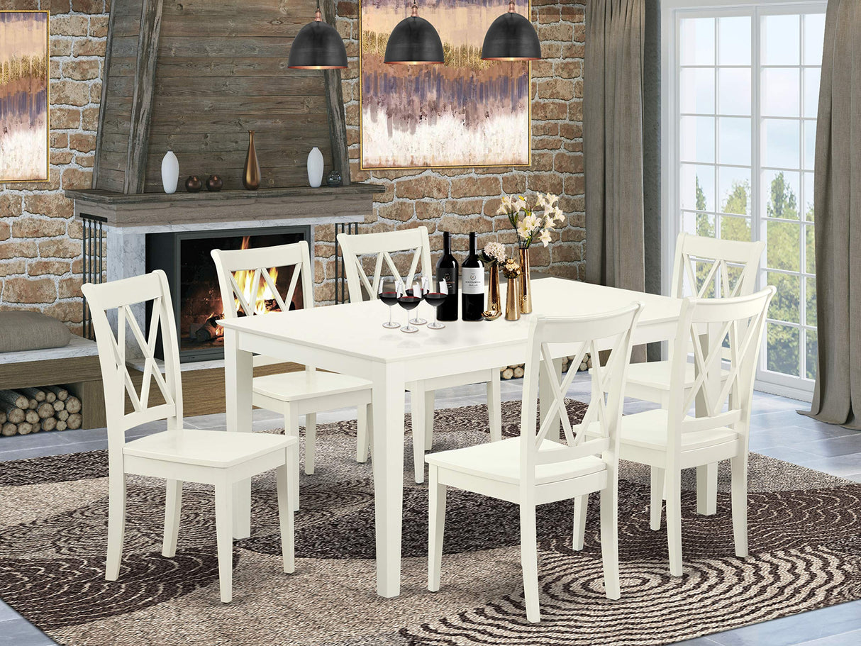 East West Furniture CACL7-LWH-W Capri 7 Piece Set Consist of a Rectangle Wooden Table and 6 Dining Room Chairs, 36x60 Inch East West Furniture