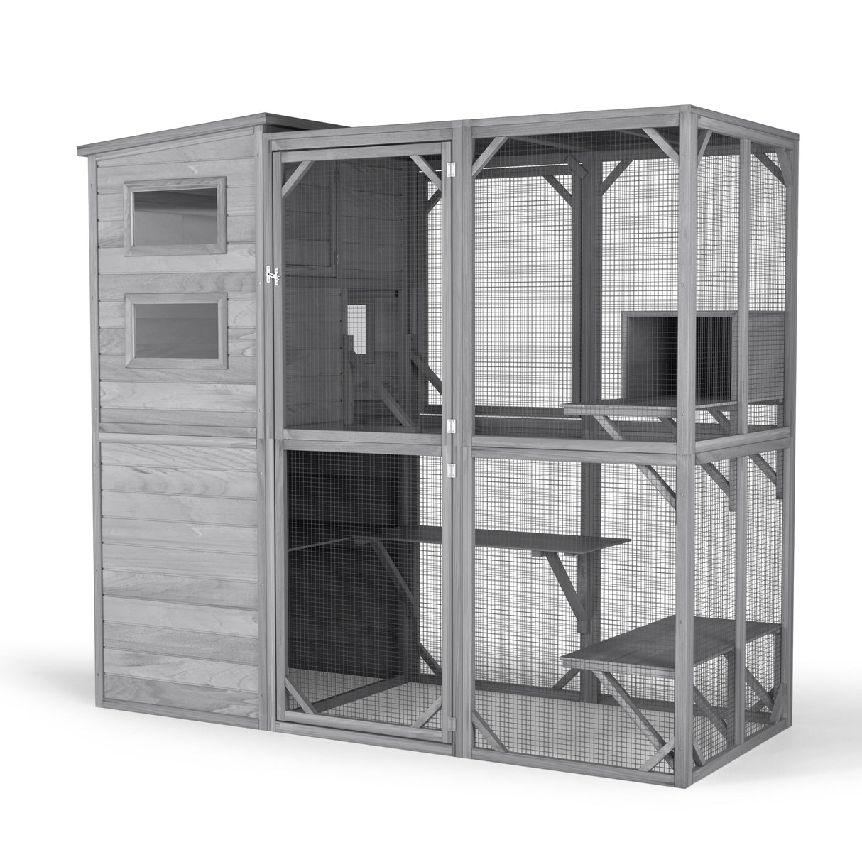Large Outdoor Cat Catio Enclosure with Weatherproof Roof, Sunshade, and Multiple Play Areas - 4 Tiers, 1 Resting Rooms, 4 Platforms, 5 Windows - 75.6" L x 32.3" W x 70" H GRTRE