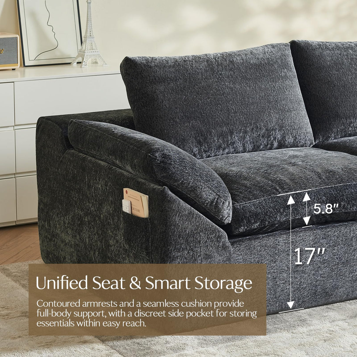 Vamcheer Modular Sectional Cloud Couch, Utra Soft U Shaped Couch with 2 Movable Ottoman, Deep Seat Boneless Couches for Living Room Bedroom, No Assembly Required, Grey Vamcheer