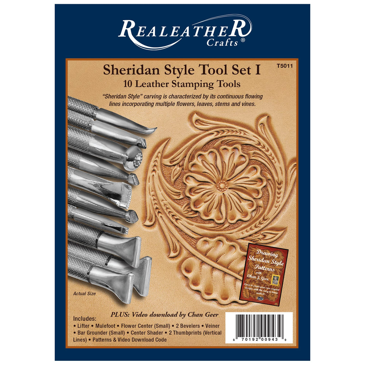 Realeather Leather Stamps Tool Set for Leather Crafting, 10 Stamping Tools, Sheridan Style Stamp Set I Realeather
