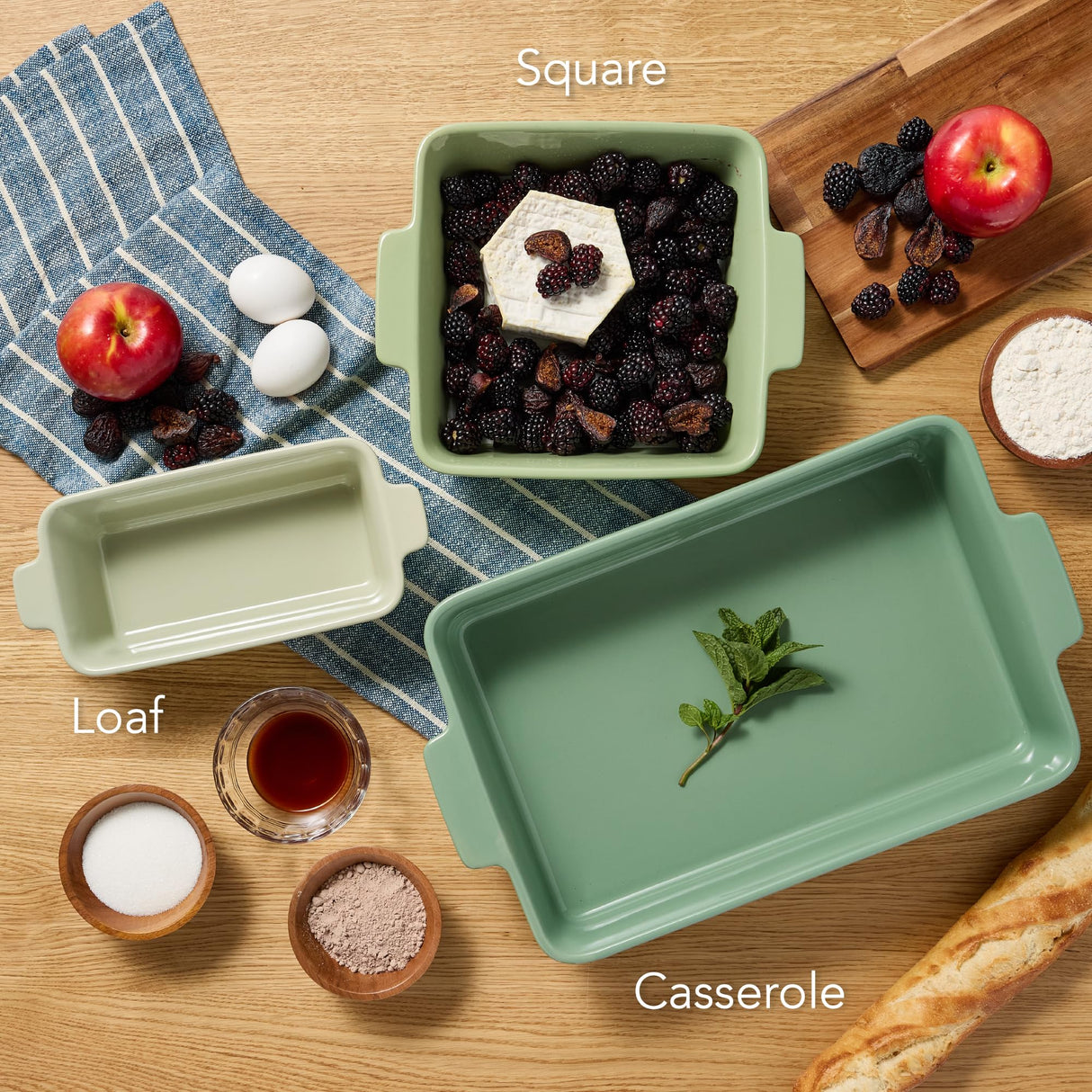 Best Choice Products Bakeware Set, Baking Dish Set, 3-Piece Nonstick, Toxin-Free, Ceramic, Casserole, Bread Loaf, Square Pan, Space-Saving Nesting Design - Sage Green Best Choice Products