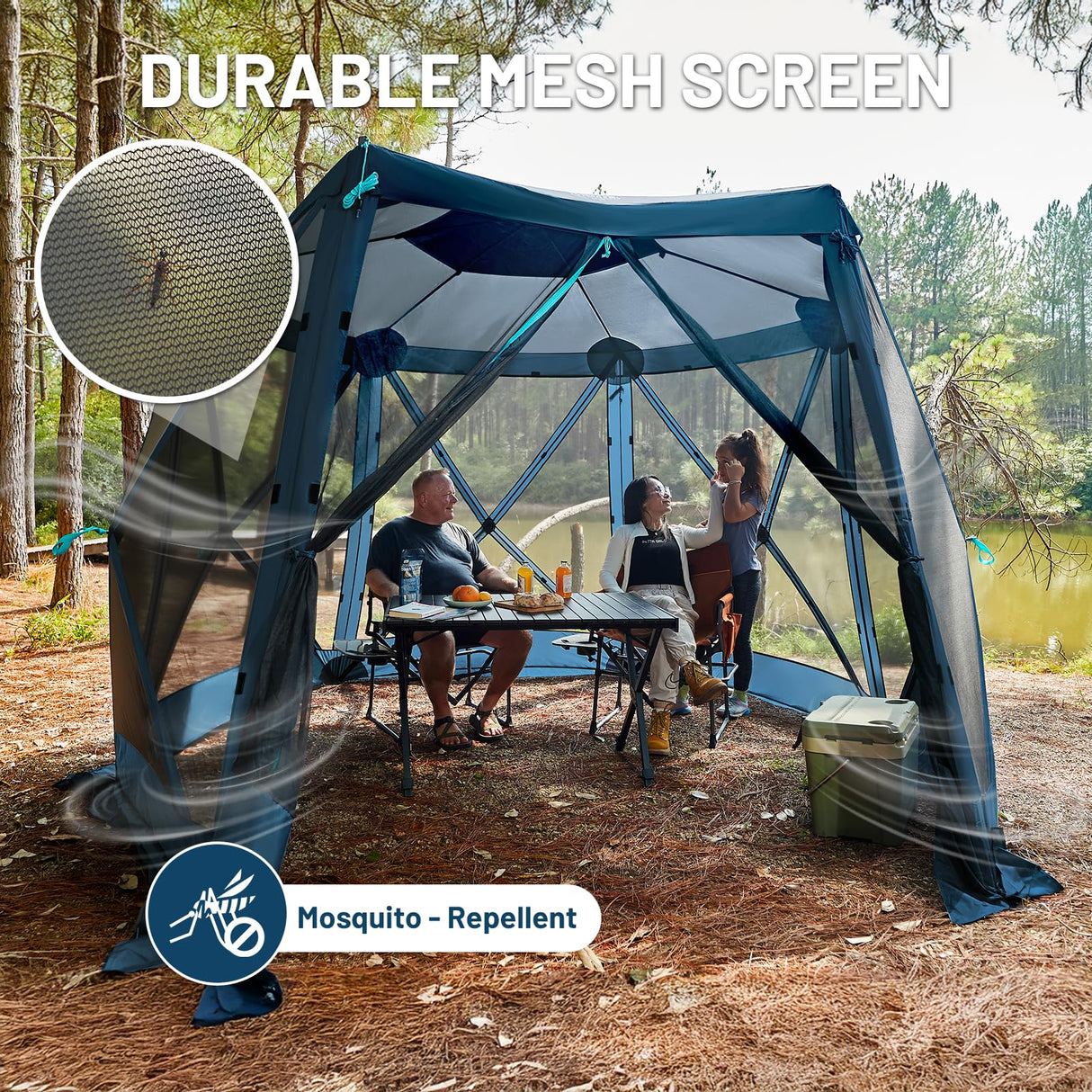 Timber Ridge 12 x 11ft Pop Up Gazebo, Portable Instant Screen House with Netting, Easy 60-Second Set-Up, Fits 6 People, Ideal for Camping, Backyard, Patio, Tailgating, Picnics TIMBER RIDGE