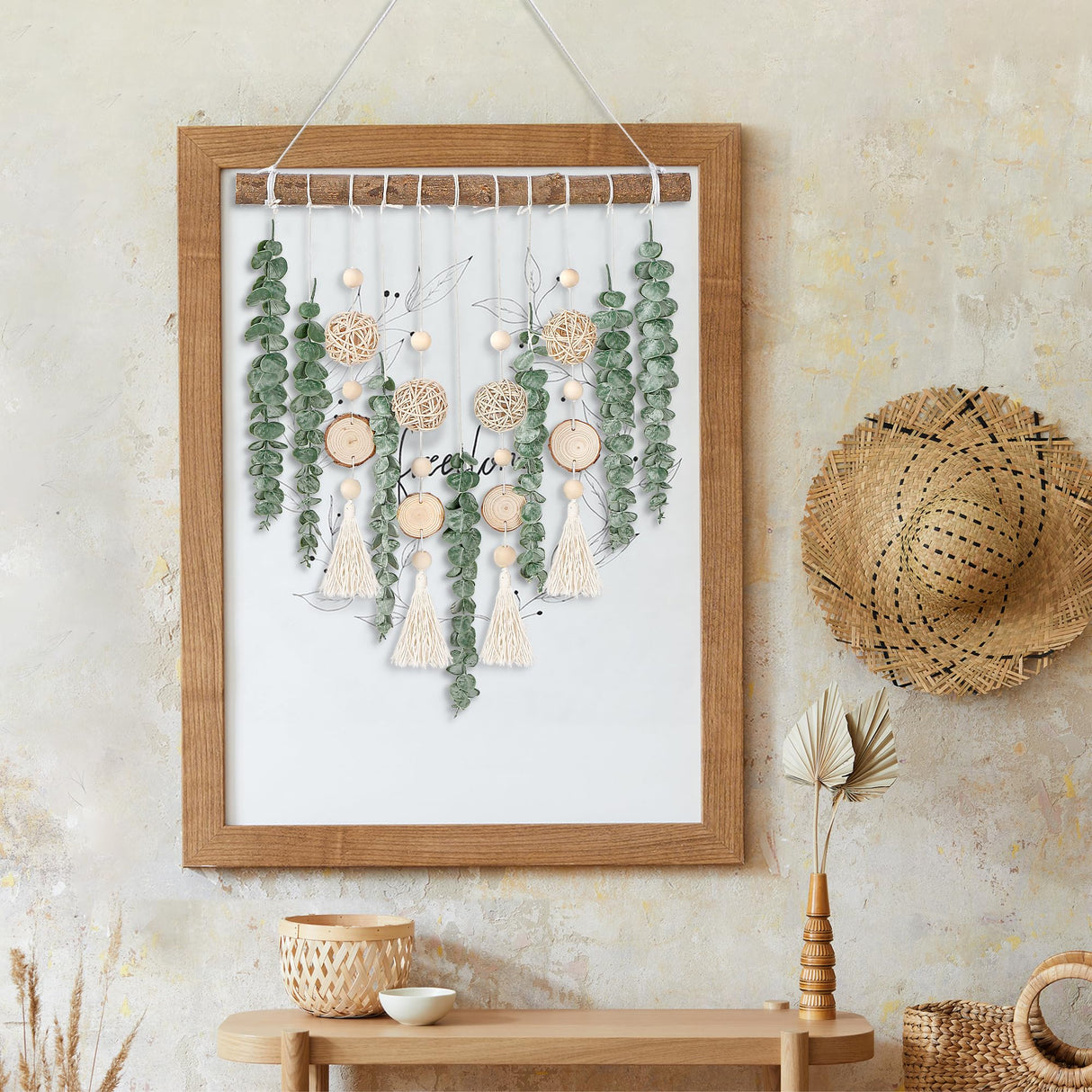Sggvecsy 21’’ Eucalyptus Wall Hanging Decor Artificial Eucalyptus Plant Fake Greenery Leaves Boho Wall Decor with Wooden Stick for Bathroom Bedroom Kitchen Rustic Farmhouse Home Living Room Decoration Sggvecsy
