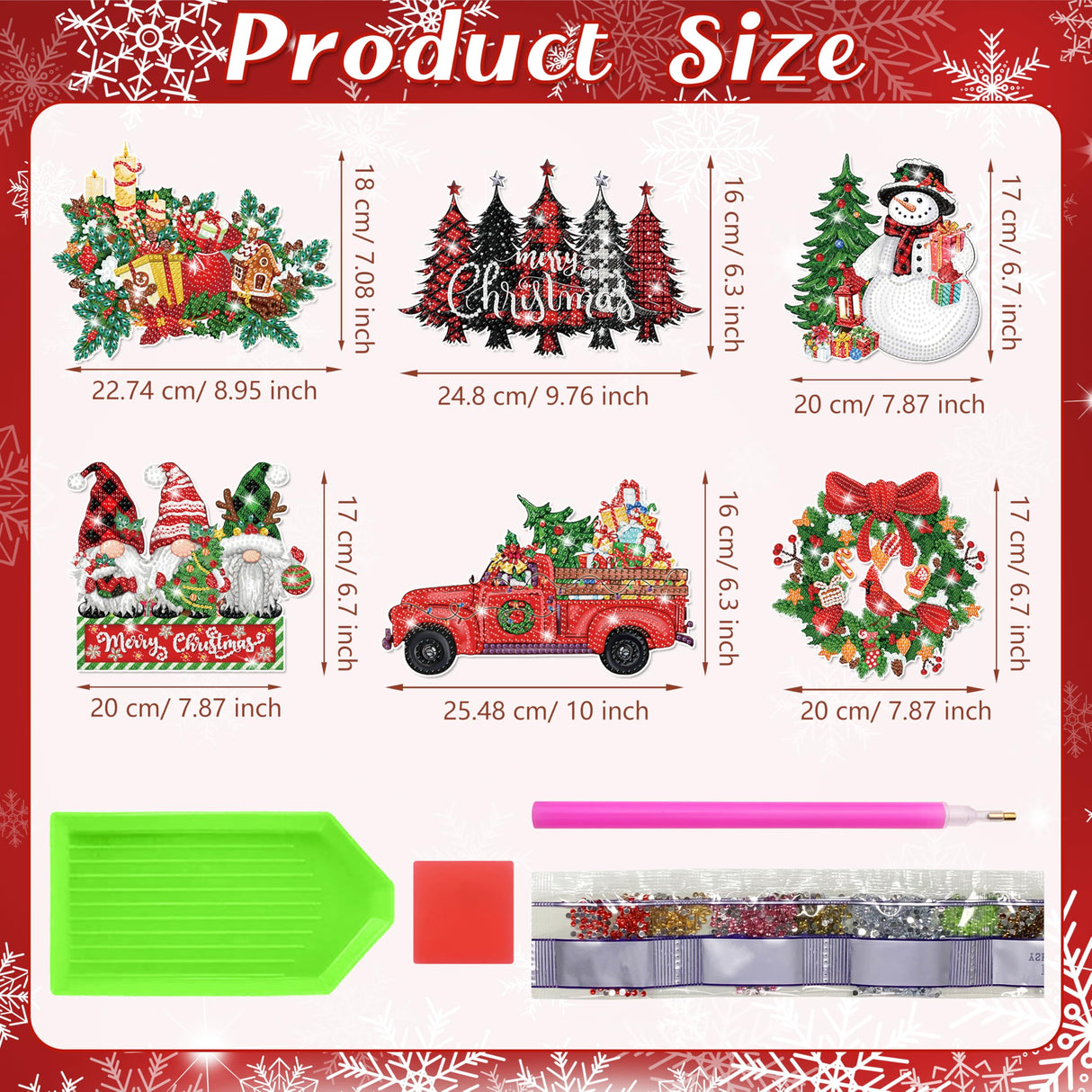 6 Pcs Christmas Diamond Art Kits - Diamond Art Christmas Ornaments, 5D DIY Christmas Diamond Painting Hanging kit Acrylic Snowman Gnome Wreath Truck Diamond Art for Wall Window Family Xmas Tree Decor JOPHMO